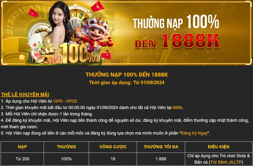 888b thưởng nạp 100%